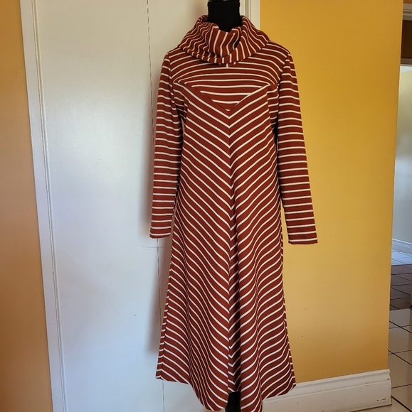 Vintage 1970s Original tags striped cowl casual dress brown white m medium 8 10 - Picture 1 of 9